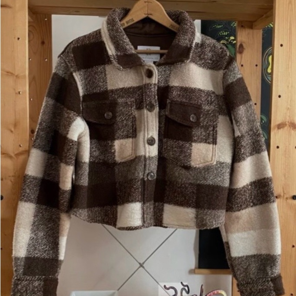 House of Harlow 1960 Brown and Cream Plaid Jacket